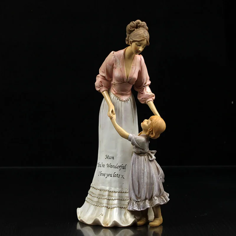 

European Creative Resin Children Mother Statues Crafts Home Furnishing Accessories Retro Family Desktop Figurines Ornament Decor