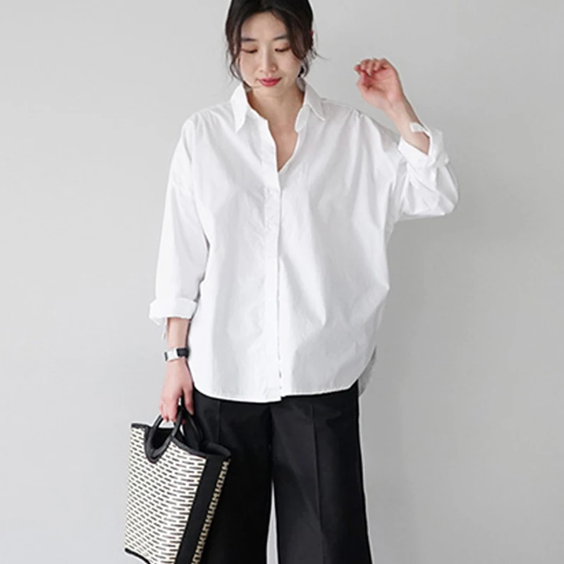 Новые белые рубашки 2021 модная Осенняя Корейская хлопковая блузка рубашка
