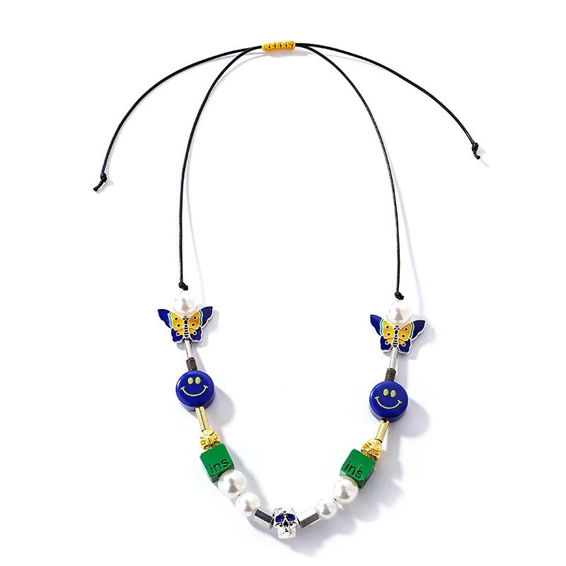 Модное универсальное круглое ожерелье в виде бабочки с бисером стиле хип-хоп