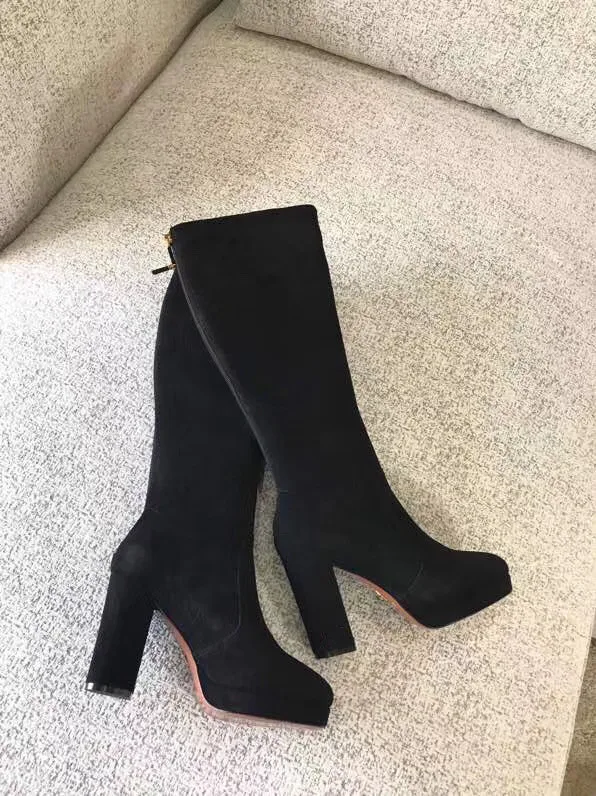 Женские высокие сапоги до колена из натуральной кожи на водной платформе