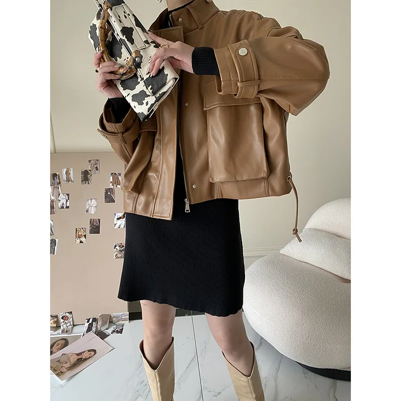 

Autumn New Girl Leather Jacket Long Women's Leather Coat Slim Fashion Punk Female Motorcycle Clothing Faux Leather Blazer Spring