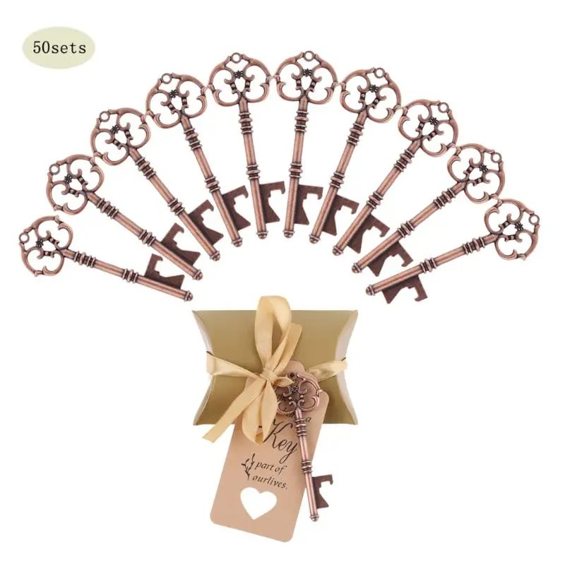 50 комплектов Свадебная вечеринка открывалка для ключей с биркой бумажный пакет