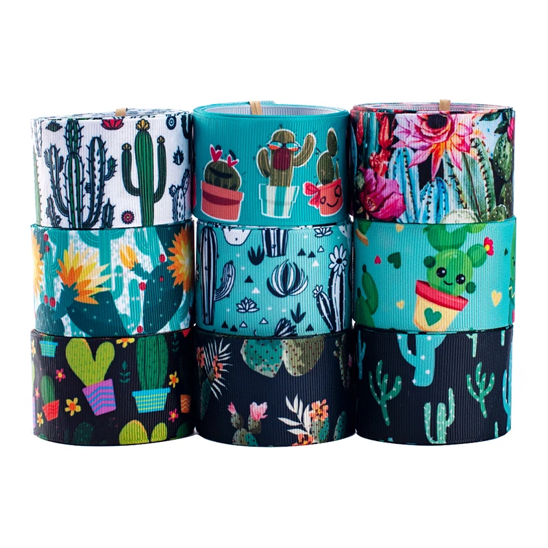 Мексиканский Зеленый Кактус растительный принт Grosgrain/атласная лента 5 ярдов 16