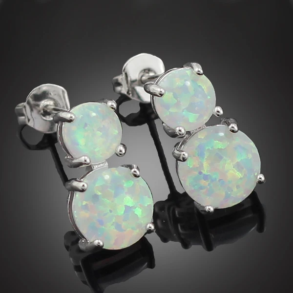 

Created White Fire Opal Fashion Style Stud Earrings for Girls Women 14mm OE175
