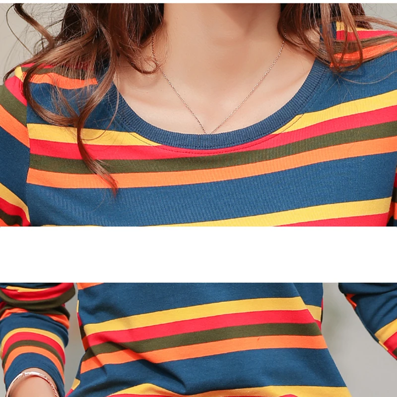 

Shintimes Striped 2020 Fall Cotton Tshirt Woman Long Sleeve T-Shirt Slim Vintage T Shirt Women Korean Fashion Womens Clothing