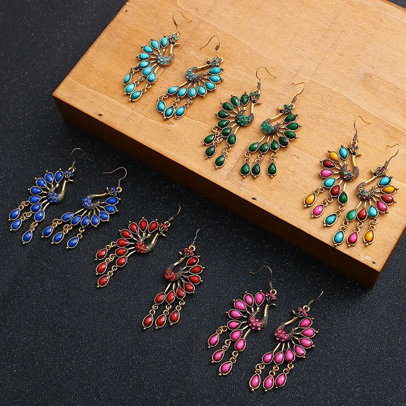 

Vintage Bohemian Earrings 2021 Women Colorful Peacock Crystal Dangle Drop Earrings Jewelry Charm Boho Kolczyki Damskie