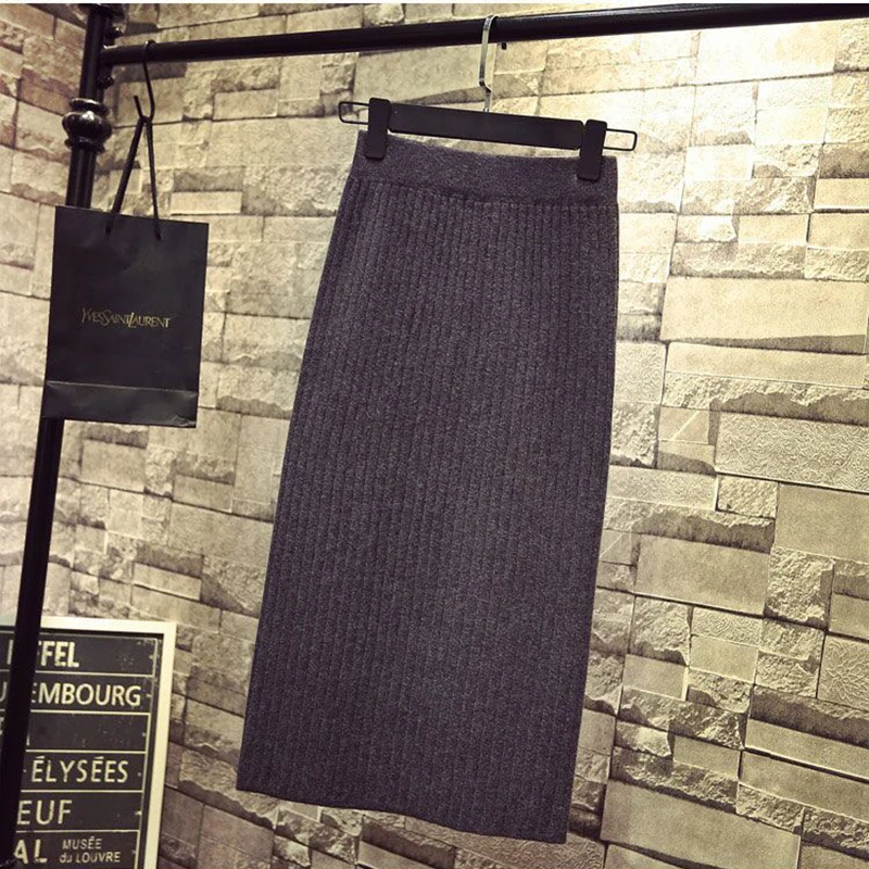 Женские юбки осенне зимняя теплая трикотажная прямая юбка ребристая средней