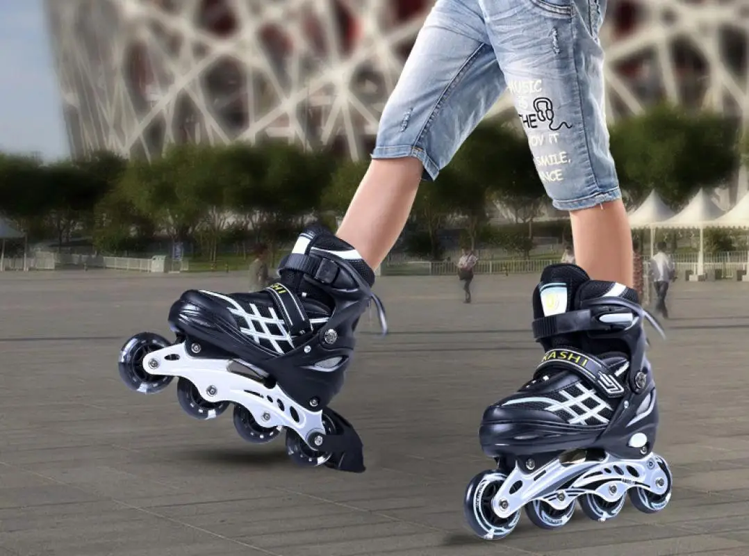 

Kid'S Roller Skates Size Adjustable Inline Roller Skates For Children Boys Girls Skating Shoes Patines Pu Leather 4 Wheels Black