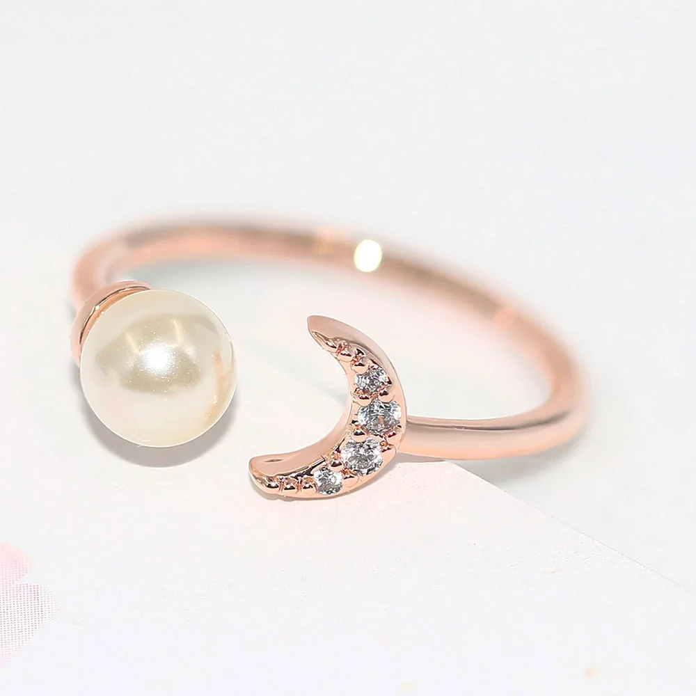 Романтический кольца для женщин полумесяц Циркон светильник из желтого золота с
