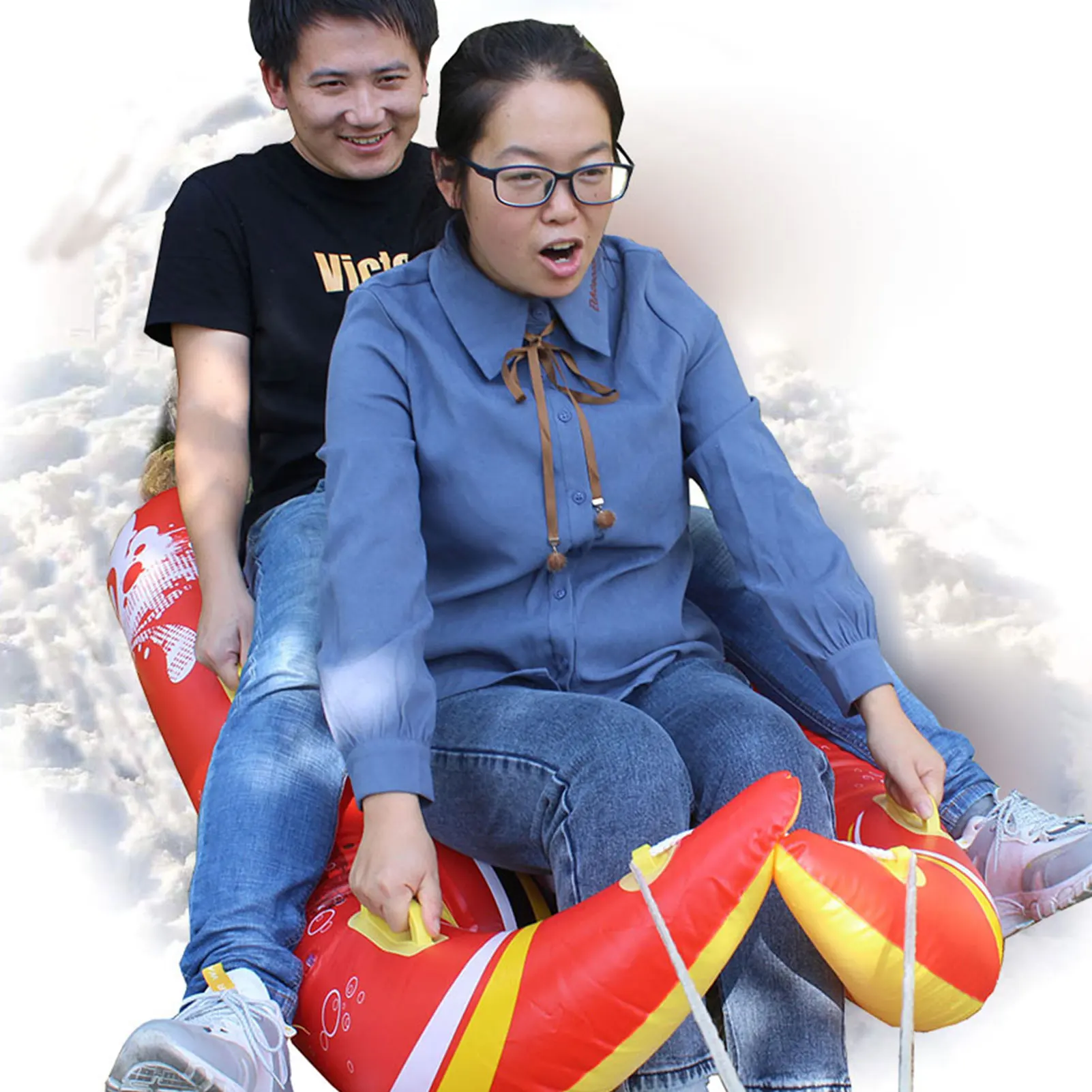 Надувные сани с ручкой большие толстые для катания на санках зимние надувные