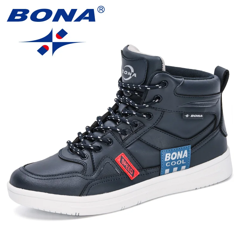 BONA 2020 New Designers Skateboarding Shoes Men High Top Sneakers Sports Shoes Walking Shoes Man Street Shoes Jogging Footwear