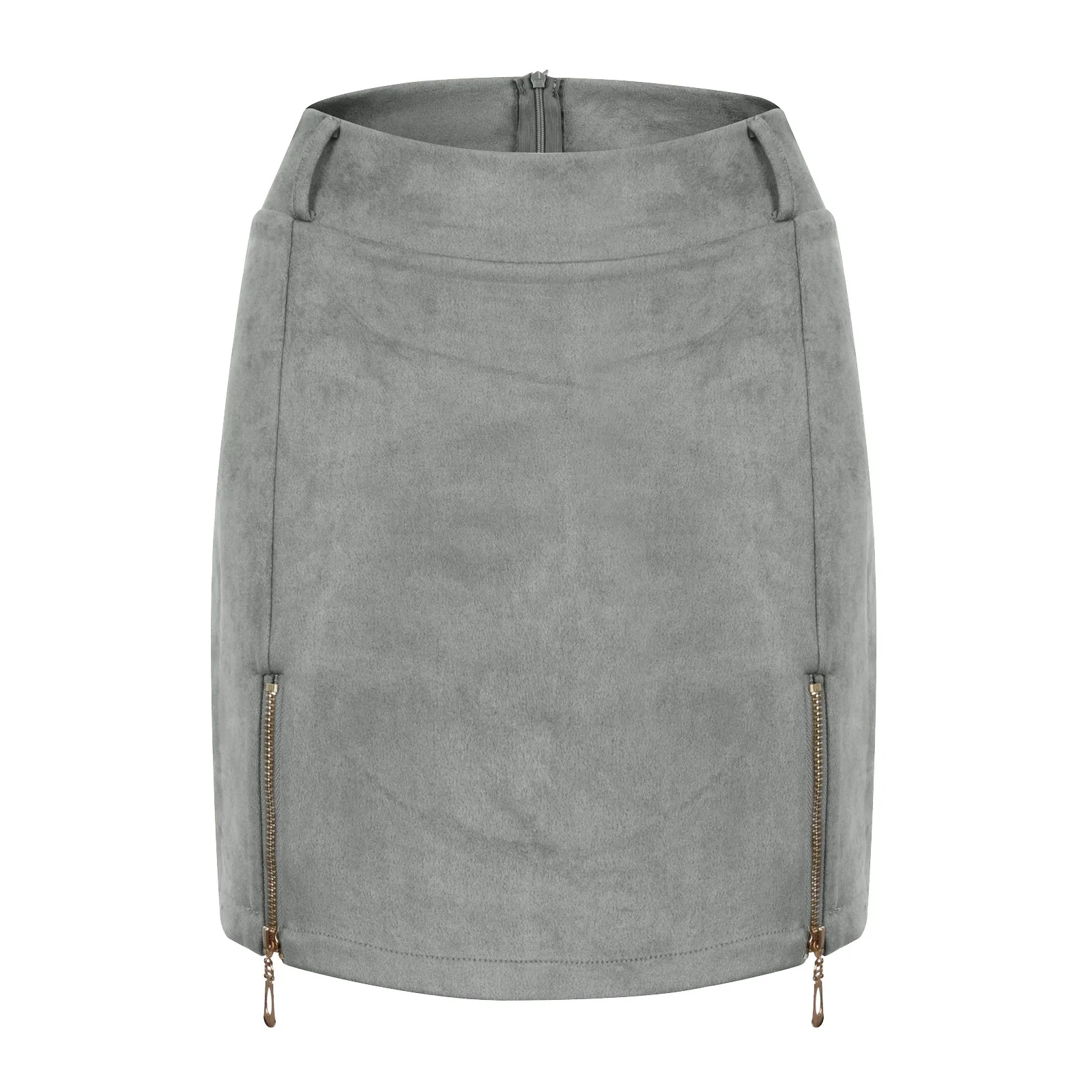 Женская мини-юбка с двойной молнией спереди замшевая однотонная Клубная юбка