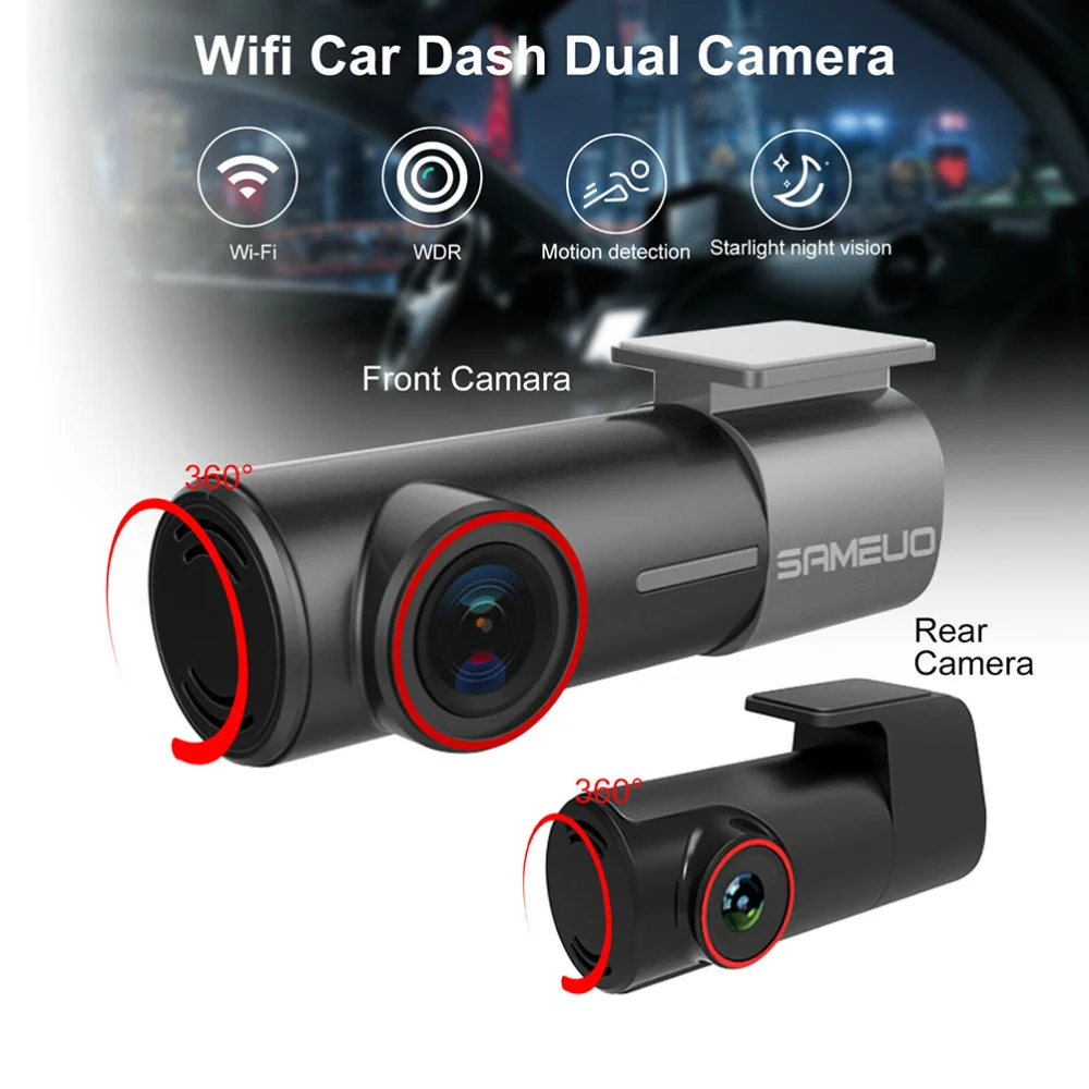 

12MP Dual-camera Front Back Automobile DVR High Definition WiFi Carcorder with Screen Car Digital Video Record (Black)