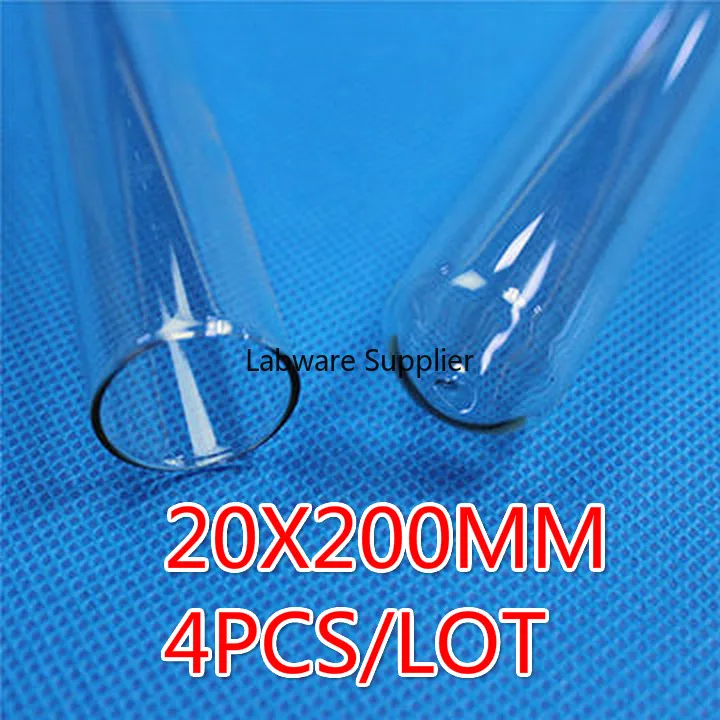 Стеклянная пробирка с круглым дном 4 шт./лот 20x200 мм для видов школьных