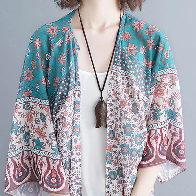 Летняя женская блузка в стиле бохо 2020 винтажное женское длинное кимоно из шифона