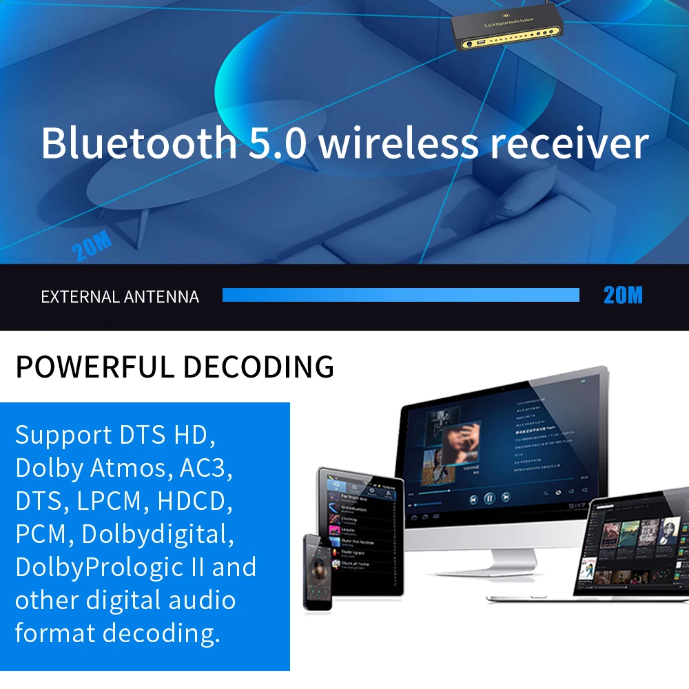 5.1CH аудио преобразователь декодер Bluethooth 5 0 томов ЦАП HDMI ARC SPDIF коаксиальный RCA AC3 FLAC