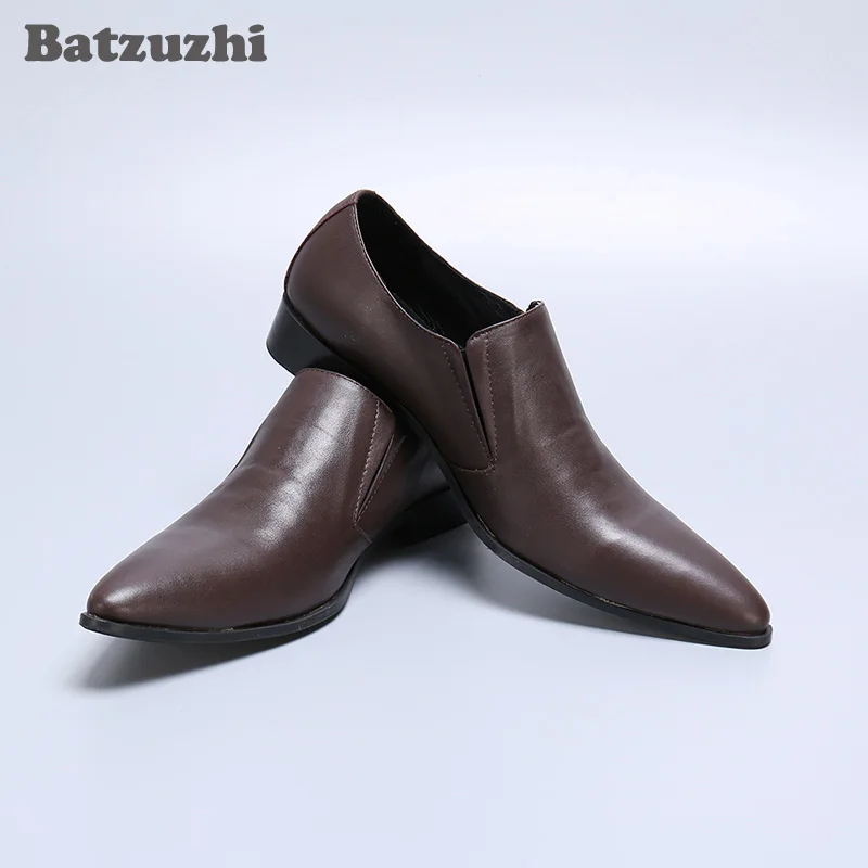 

Batzuzhi Genuine Leather Business Shoes Men Handmade Men's Shoes Pointed Toe Slip-on Formal Leather Dress Shoes, Big Sizes 46