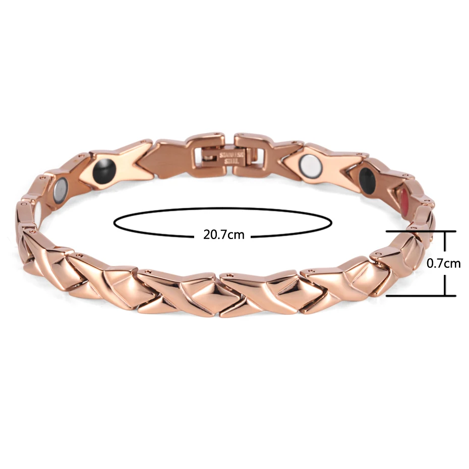 

Stainless Steel Letter Shape Bangle Power Energy Health Bracelet 4 in 1 Magnetic Germanium Healthy Bracelet for Women