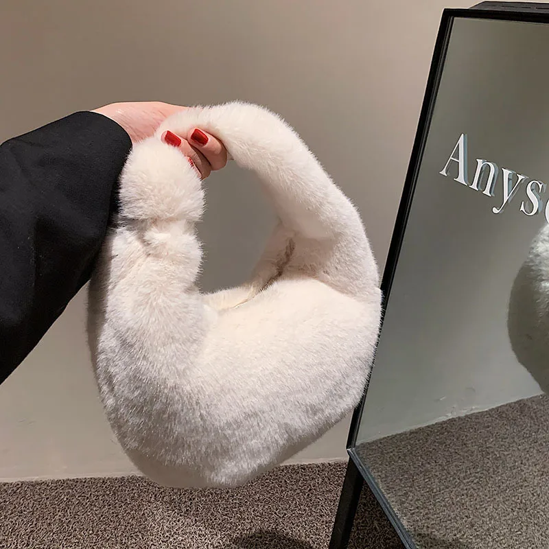 

New Top Handle Bag Women Furs Plush Handbag Totes Shoulder Bags Female Underarm Bag Female Small Subaxillary Bags Clutch Purses