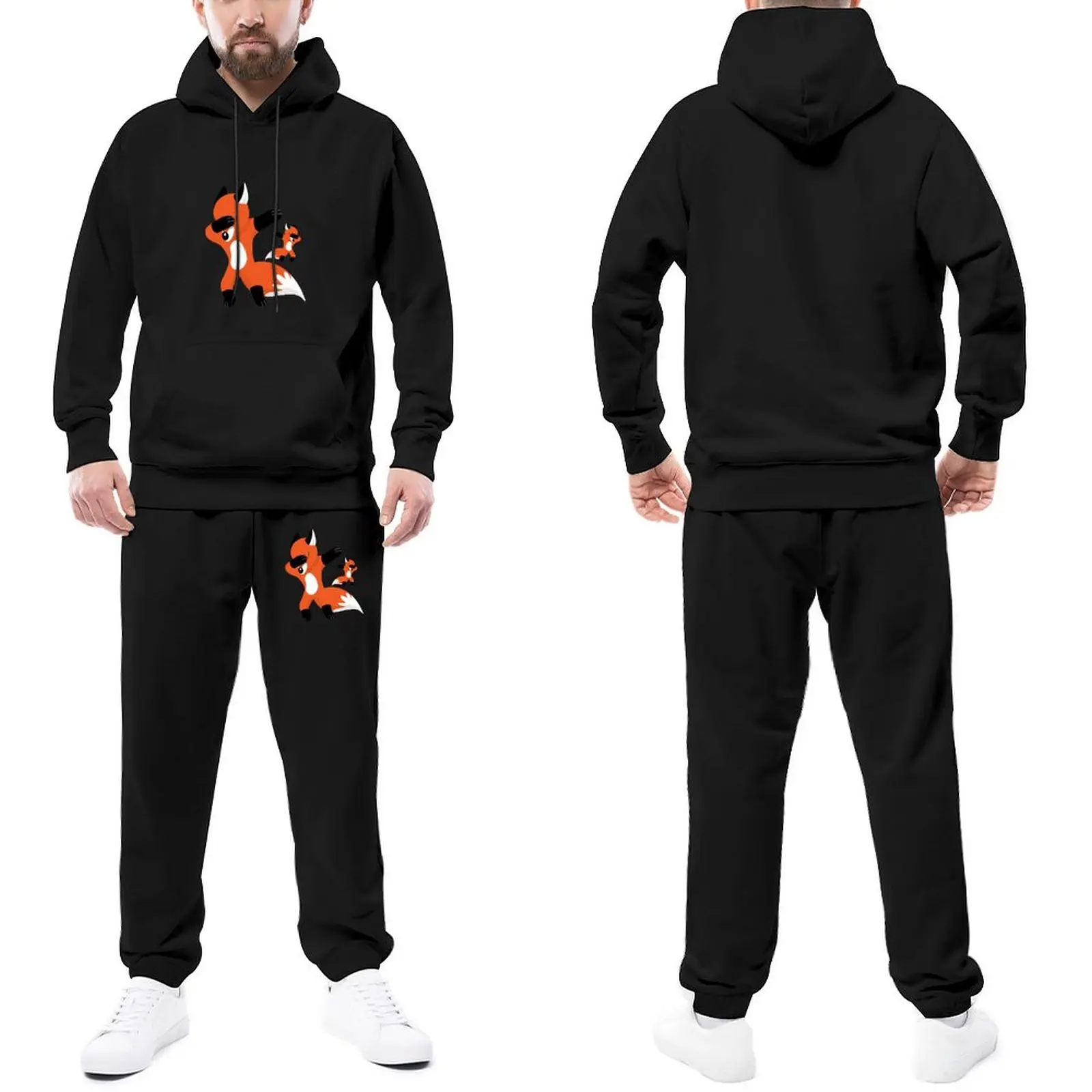 Fox Mens Tracksuit Set Fox Dabbing Jogging Sweatsuits Men Sweatpants and Hoodie Set Hip Hop