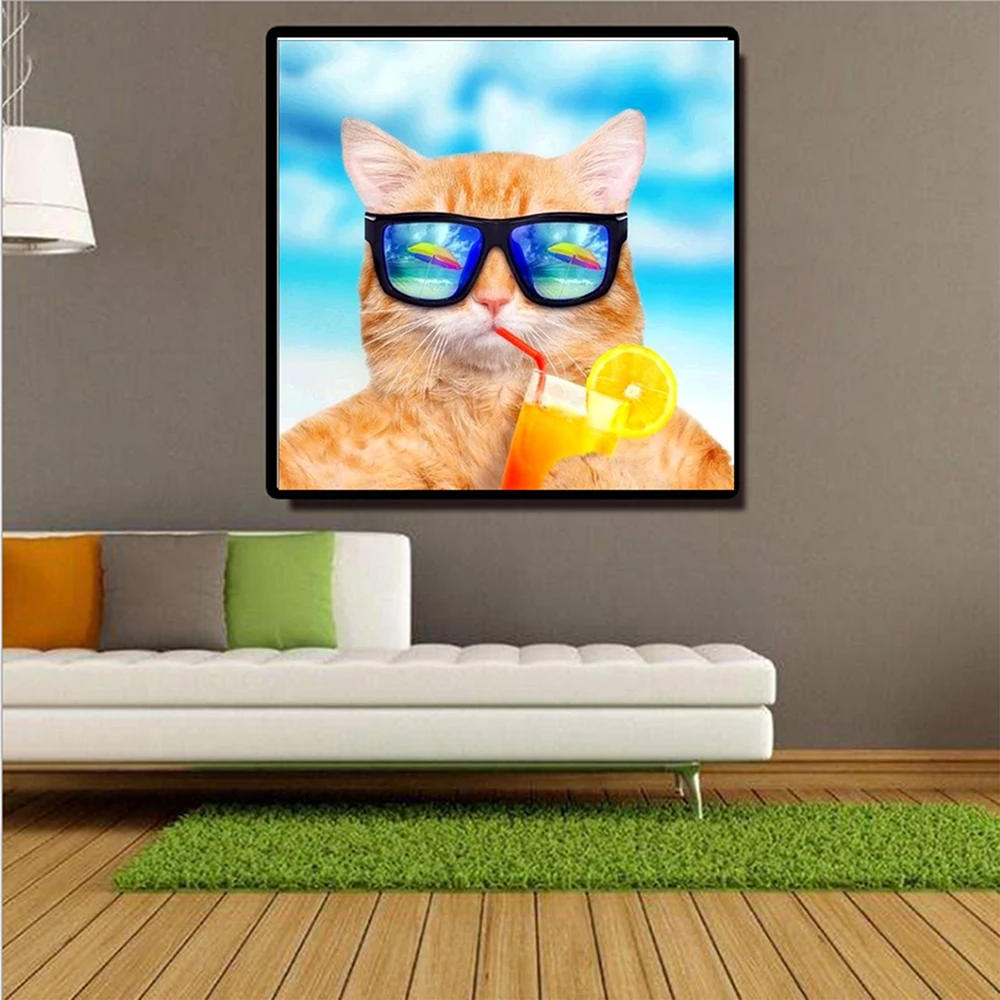 5D DIY Partial Drill Round Rhinestone Diamond Painting Glasses Cat Pet Art Embroidery Mosaic Cross Stitch Kit Home Decor Gift | Дом и сад
