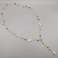 folisaunique peridot citrine smokey quartz baroque pearls necklace for women gift crystals metallic thread trendy long necklace