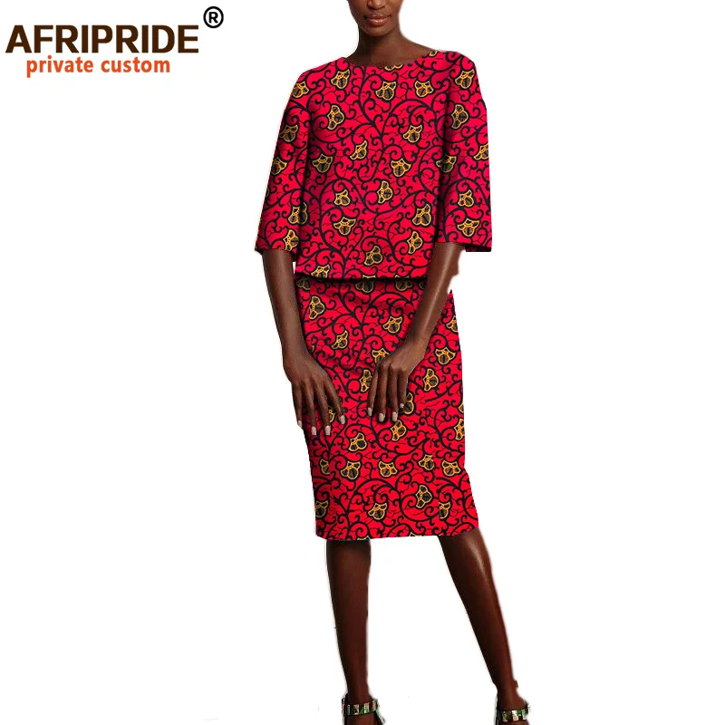 

Африканская юбка Afripride, костюм для женщин, топ с коротким рукавом по индивидуальному заказу + Юбка До Колена, Женский хлопковый костюм A722609