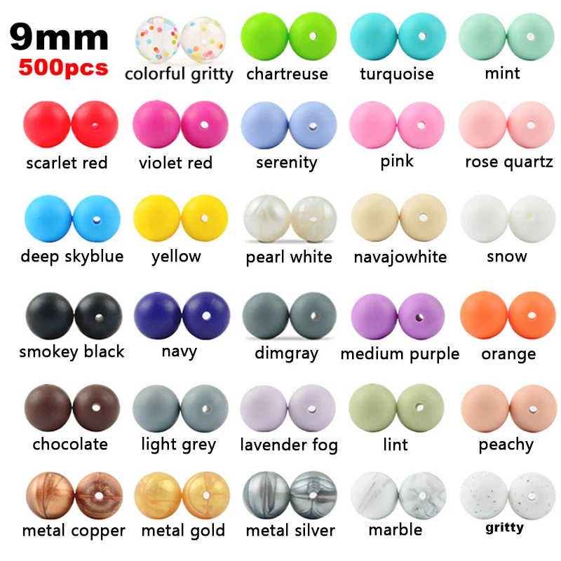 9mm-mix 500 шт, силиконовые бусины, пищевая круглая 9 мм, 12 мм, 15 мм, 19 мм, 22 мм, детские игрушки для прорезывания зубов, DIY Подвеска для детей, ожерелье, силиконовые зубы - Цвет: 9mm-mix