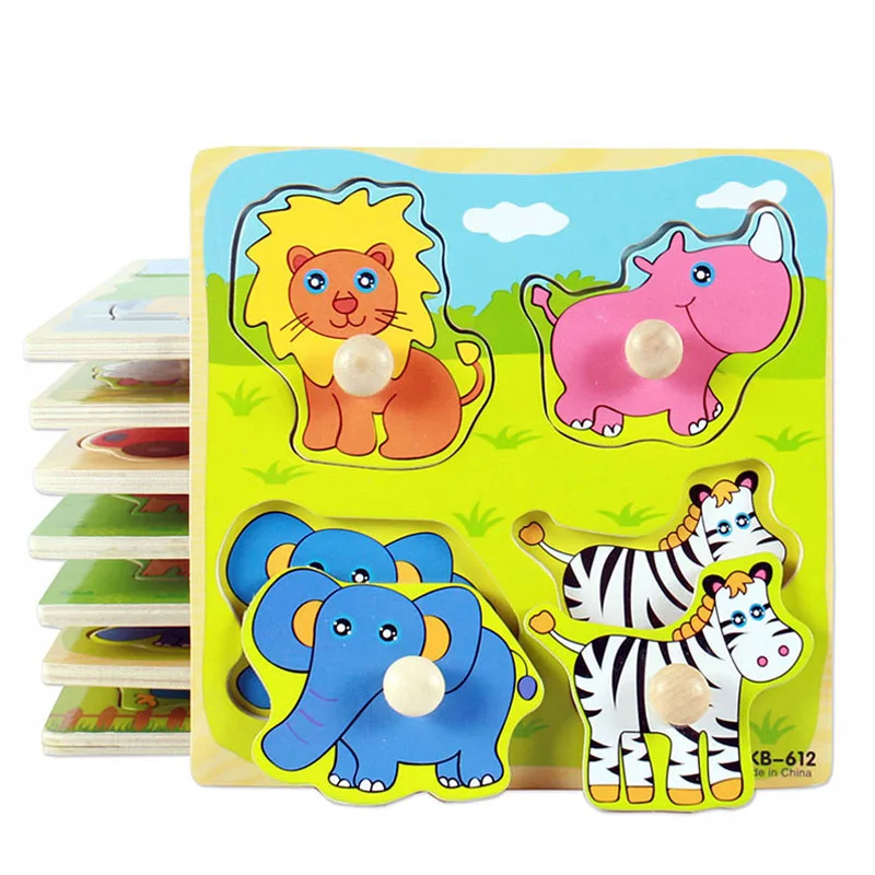 

New Hand Grab Board Puzzle Wooden Toys for Children Cartoon Animal Fruit Wood Jigsaw Kids Baby Early Educational Learning Toy
