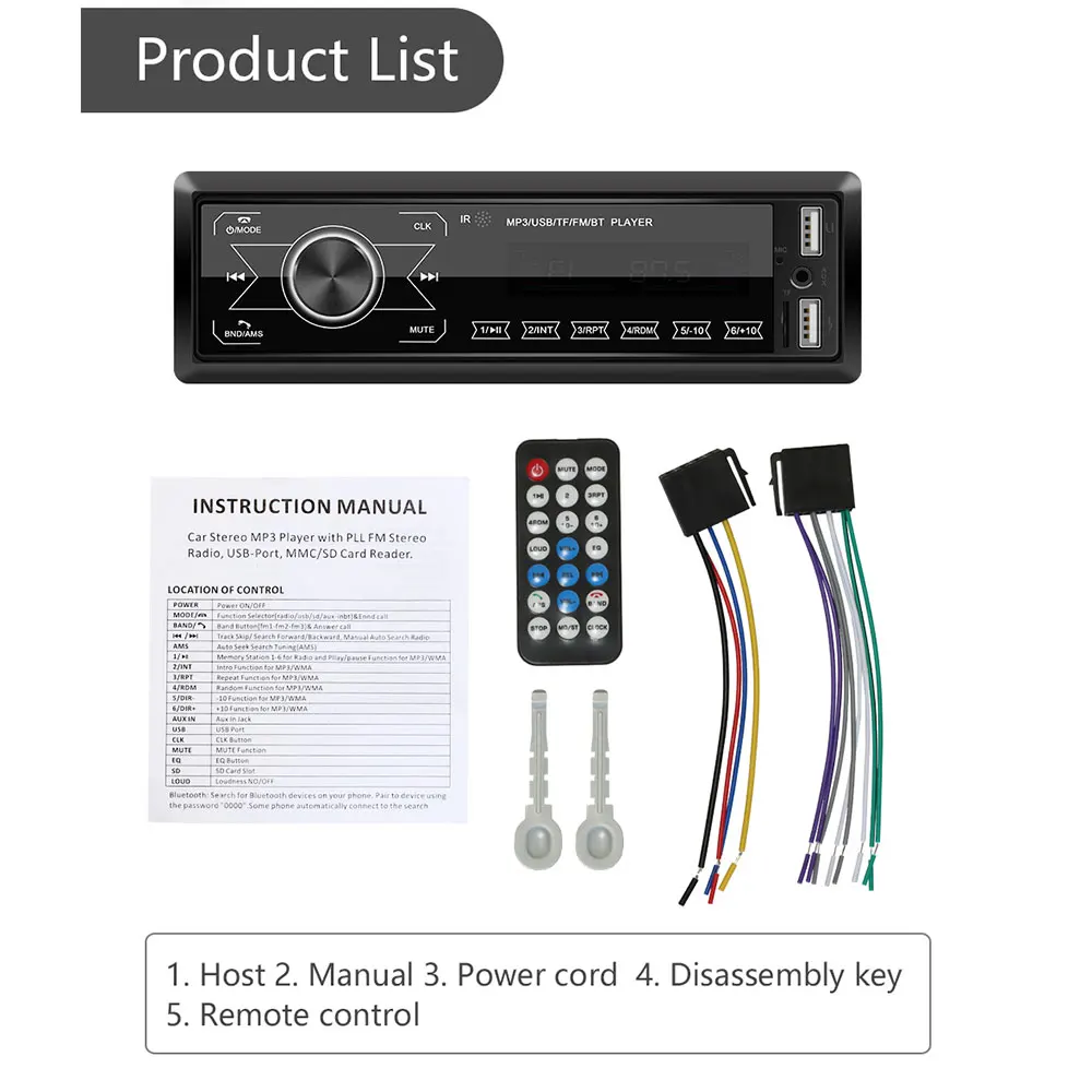 Автомобильный стерео музыкальный плеер FM/AUX/TF/USB Bluetooth Радио Эквалайзер звуковой