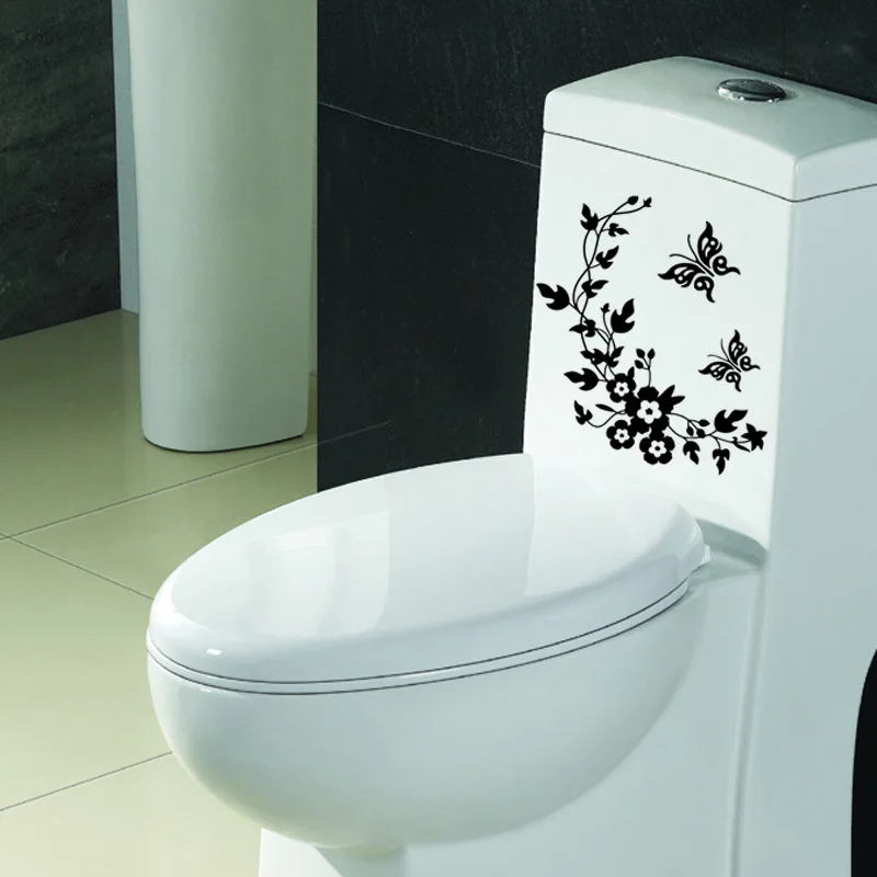 Черная искусственная 3D Наклейка на стену в виде бабочки и цветка съемная