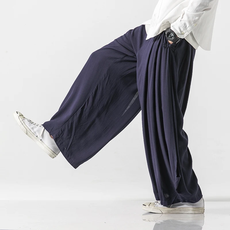 Брюки мужские льняные с широкими штанинами уличная одежда в стиле Харадзюку