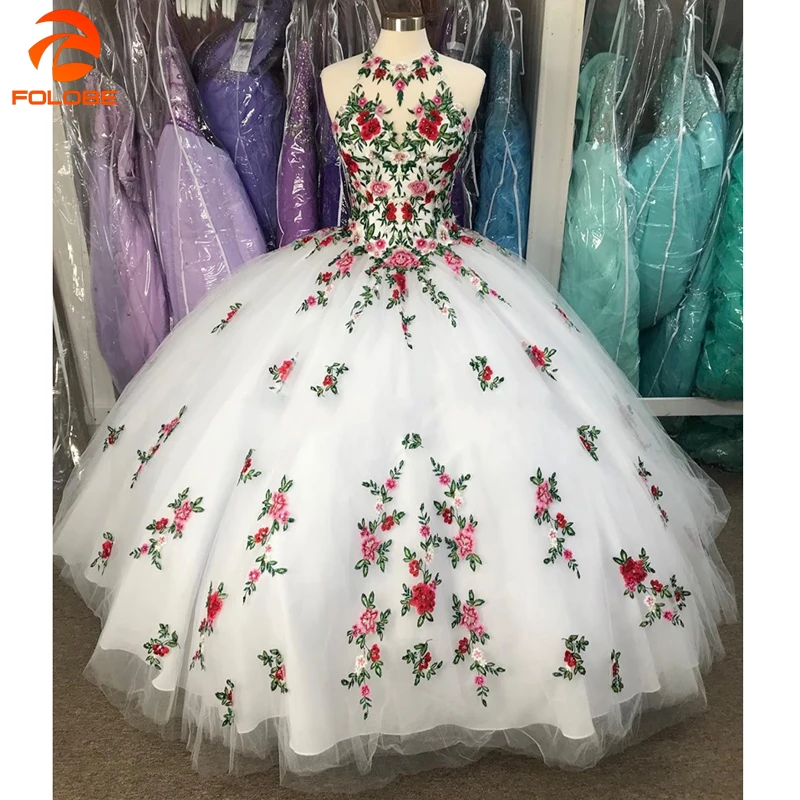 Женское бальное платье с вышивкой и лямкой на шее шнуровке | Свадьбы торжества