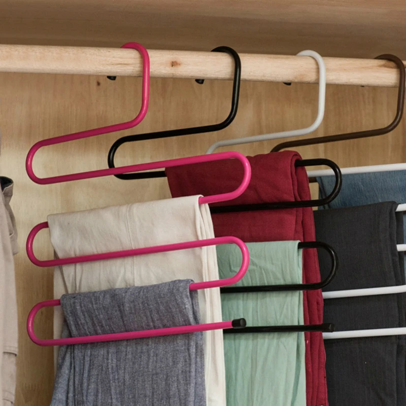 

5 layers S Shape Iron Wardrobe Storage Hangers Pants Trousers Hanger Multi-Layers Clothing Storage Rack Closet Space Saver Rack