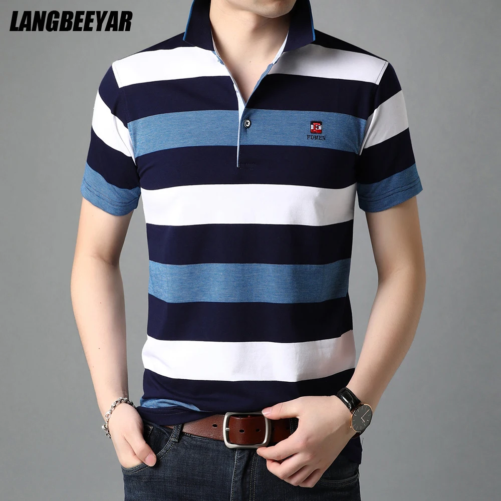 

2021 Top Quality New Summer Brand Striped Polo Shirts For Men Short Sleeve Cotton Spandex Casual Tops Fashions Mens Clothing
