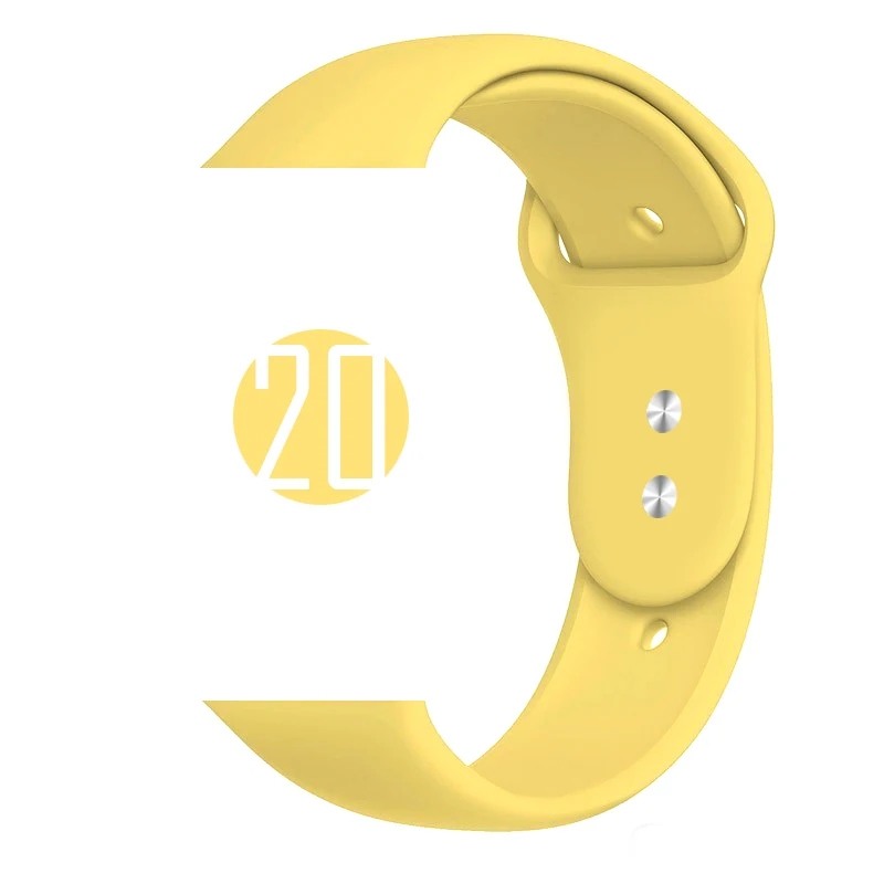 20 Yellow Цветной мягкий силиконовый спортивный ремешок для Apple Watch Series 5 4 3 2 1 38 мм 42 мм резиновый ремешок для часов iWatch 5 4 40 мм 44 мм - Цвет ремешка: 20 Yellow