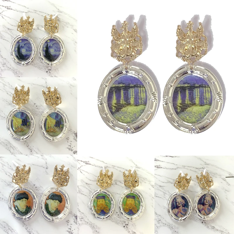 Барокко модное серебряное кольцо Цвет простой Стиль серьги Ван Гог художник