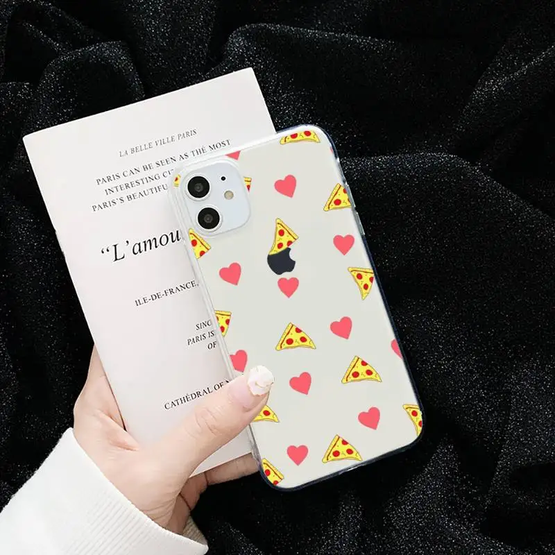 

Cute cartoon hamburger fries pizza Phone Case Transparent for iPhone 6 7 8 11 12 s mini pro X XS XR MAX Plus cover funda shell