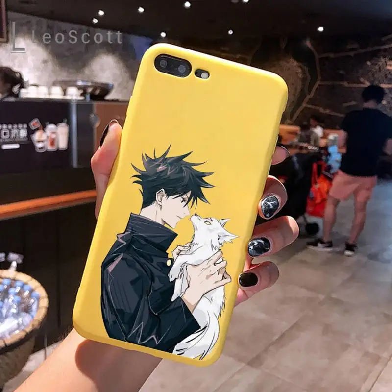 

Jujutsu Kaisen Anime Cartoon Phone Case Yellow Candy Color for iPhone 6 7 8 11 12 s mini pro X XS XR MAX Plus