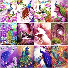Набор для алмазной живописи HUACAN, полноразмернаякруглая мозаика с изображением животных, павлина, сделай сам, вышивка стразами, цветов, ручная работа, настенное искусство