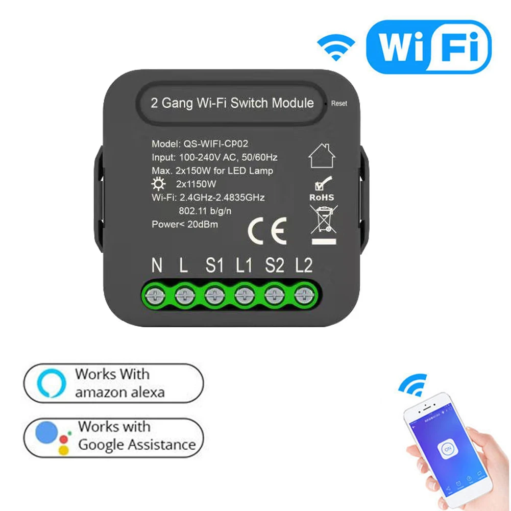 Tuya WiFi Intelligent Switch Module Electrical Appliance Conversion 2 Gang Lighting Mobilephone APP Control | Обустройство дома