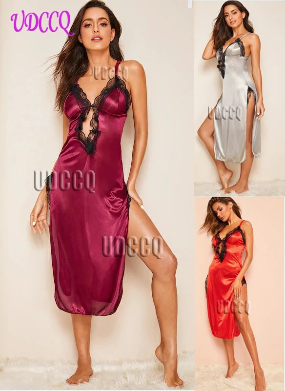 Сексуальный кружевной длинный халат Ночное платье прозрачное атласное вечерний