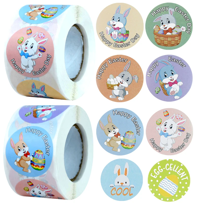 

500Pcs Happy Easter Stickers Cute Easter Rabbit Egg Self Adhesive Sticker Label For Easter Party Kids Gifts Bag Box Decor Tags