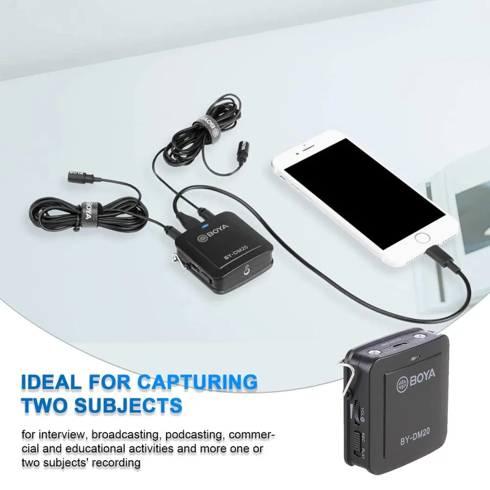 Нагрудный микрофон BOYA BY-DM20 с двумя головка съемная совместим USB-интерфейсом Type-C