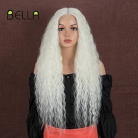 bella synthetic kinky curly wig hd lace wig 30 inch wave hair white blonde color wigs for women cosplay lolita high temperature