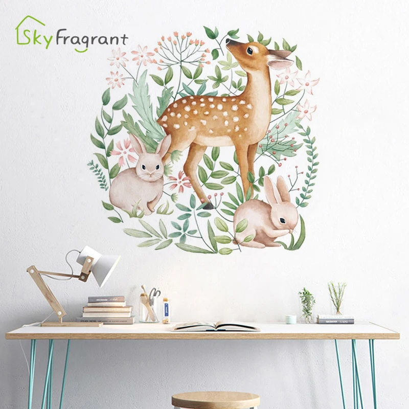 Скандинавская Наклейка на стену с оленем Кроликом наклейки-гирлянды наклейка s