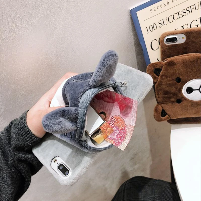 Ainike 3D милый мультяшный кошелек для монет и карт теплый мягкий пушистый чехол для телефона для iPhone 6S Plus 7Plus 8P XR XS 11Pro Max