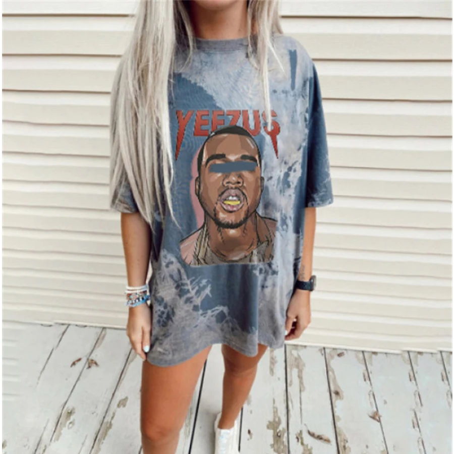 

Graphic Letter Print Loose Pullover Vintage Summer Plus Size Woman Tshirts O Neck Tops AMERICA Style Kpop Kawaii Clothes 2021