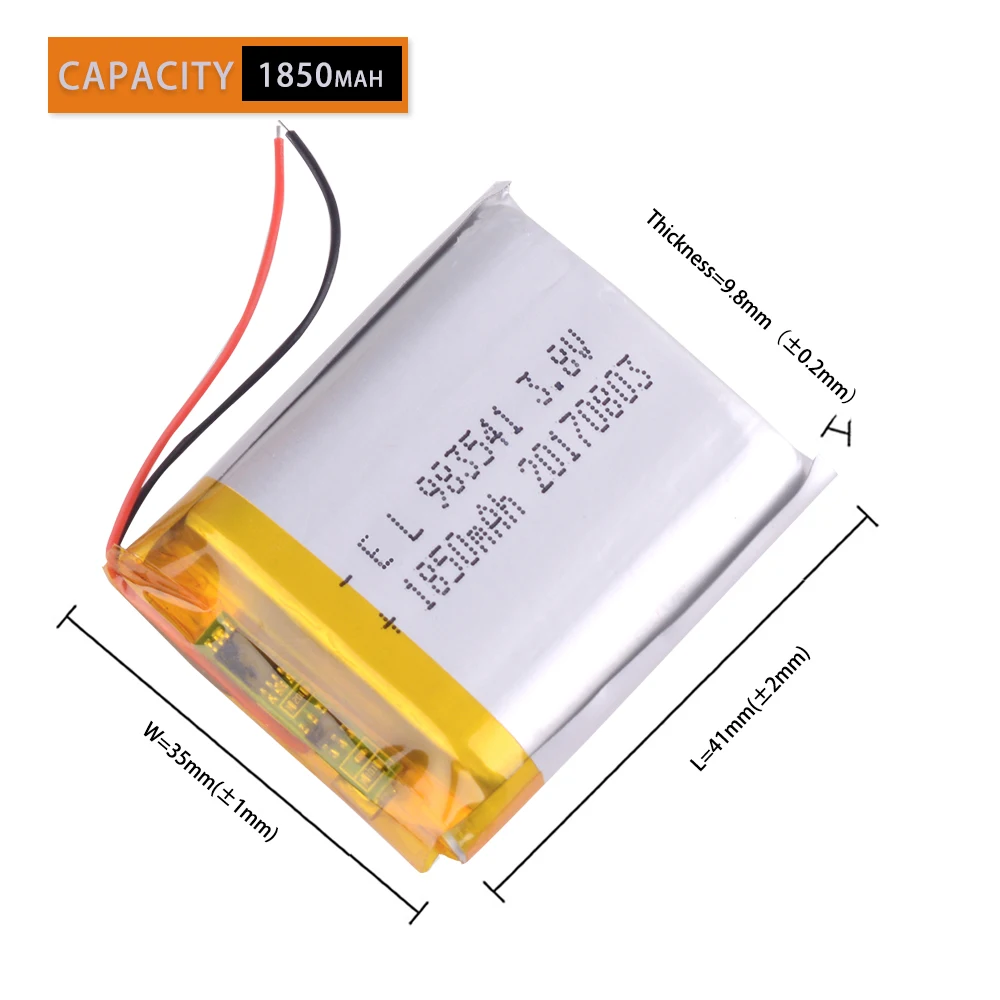 3 7 В 983541 Литий-ионная полимерная аккумуляторная батарея емкостью 1850 мАч 103540