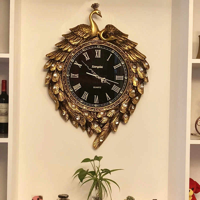 

Европа кварц настенные часы эстетические эпоксидные бесшумные винтажные настенные часы Павлин креативные Klokken Wandklokken домашний декор 50WC